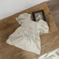 Vestido de verano beige para niña pequeña mangas abullonadas cortas bordado de flores - 73cm / Albaricoque Gris