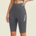 High-waisted seamless fitness biker shorts for women, rib-knit tummy control yoga activewear. - S / Bottoms / Gray