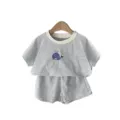 Baby summer striped t-shirt and shorts set with cute whale embroidery, breathable toddler outfit. - 66 / Top And Bottom / Dark Blue