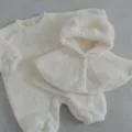 Baby winter plush thick romper and hooded cape set, cute bear ear design, soft cream warm outfit. - Size S (66/73CM) / Shawl Hat / Cream