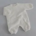 Plush thickened baby romper white winter long sleeve jumpsuit warm infant crawling clothes - 66cm / Jumpsuits / Cream