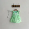 Vestido de verano para bebé de algodón con tierno bordado de conejo y tirantes con lazo. - 73cm / Verde claro