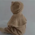 Monos de invierno de forro polar para bebés con capucha de orejas de oso, mameluco cálido grueso. - 66cm / Juego Combinado / Café Claro