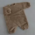 Baby plush thickened crew neck winter romper jumpsuit, soft and warm outerwear detail shot. - 66cm / Jumpsuits / Light Coffee