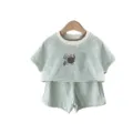 Baby summer striped short sleeve t-shirt and shorts set green turtle print variant - 66 / Top And Bottom / Light Green