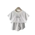 Cute baby summer striped short sleeve t-shirt and shorts set with shell embroidery. - Light Purple