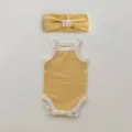 Baby summer yellow strap romper headband set infant cotton sleeveless bodysuit cute baby clothes - 73cm / Set / Light Yellow Romper + Headband Set
