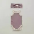 Baby summer sleeveless romper and bow headband set, cute infant cotton baby clothing. - 73cm / Set / Taro Purple Romper + Headband Set