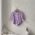 Baby girl autumn long sleeve floral embroidered romper cute newborn infant cotton bodysuit. - 66cm / Purple