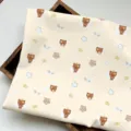 Cute cartoon bear print fabric, aesthetic desk decor cloth for student dorm room, cozy DIY material. - 60x40cm / Light Yellow