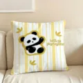 Niedliches Kissen mit Pandamotiv und gelben Streifen für Sofa Bett Deko Wohnzimmer - Nur Kissenbezug (Ohne Füllung) / 35x35cm / Gelb Gestreift