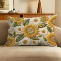 Close-up view of a rectangular sunflower and daisy printed throw pillow detail on a cozy sofa. - Pattern 1 (Cover Only) / 50x30cm