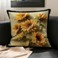 Retro Sonnenblumen Kissen Detail, weicher dekorativer Kissenbezug mit Füllung für Wohnzimmer. - 35x35cm / Nur Kissenbezug / Ästhetische Sonnenblume (SBZA287004)