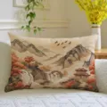 Chinese landscape long throw pillow traditional architecture print soft sofa bolster decor - Ancient Landscape Style 3 (SBZA146203) / 50x30cm (Cover Only)