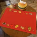 Red cartoon food cotton linen placemat cute table mat for dorm dining room kitchen decor 1pc - 40x30cm / Red Cartoon Food (GL04)