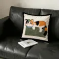 Cute cartoon cat throw pillow with stamp design, soft fabric cushion for living room sofa bedroom. - Calico Cat (Cover Only) / 35x35cm