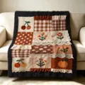 Retro Maillard style patchwork flannel blanket with lovely floral prints for home use. - 60x40cm / Cherry Patchwork (FMTA159303)