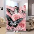 Pink rose butterfly print flannel blanket soft cozy warm throw for bedroom sofa nap - Pink Rose Style (FMTA220201) / 60x40cm