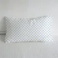 Detailed close-up view of the Korean style blue and white polka dot long pillow, soft. - 50x30cm / Pillowcase Only (Without Core) / White Background Blue Dots (SBZA201001)