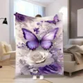 Purple rose butterfly print flannel blanket soft cozy throw for bedroom sofa nap use - Dreamy Purple Rose Style (FMTA220202) / 60x40cm
