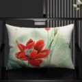 Detail shot of a Chinese style lotus print lumbar pillow placed on a dark wooden chair. - Style 5 (SBZA267905)