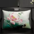 New Chinese style lotus lumbar throw pillow, elegant floral cushion cover for sofa chair main view. - 50x30cm (Pillowcase Only) / Style 1 (SBZA267901)