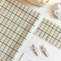 Korean vintage plaid fabric and cute dot hair accessories set for desktop photo background. - 60x40cm (Small Cover Cloth) / Blue White Apple Checkered Style (SZBA163501)