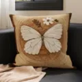 Retro Vintage Kissenbezug Mitte Jahrhundert Luxus Schmetterling Sofa Dekokissen Hülle - Holzmaserung Schmetterling Floral (SBZA287101) / 35x35cm (Nur Kissenbezug)