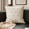 Gedetailleerd overzicht van retro vintage kussen met strepen en stippen voor de bank. - 35x35cm (Alleen Kussensloop) / Bruin Strepen Stippen