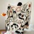 Cozy aesthetic cat doodle flannel blanket, soft throw for bed, sofa, and office nap. - 60x40cm / Doodle Cat Style B (FMTA118902)