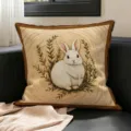Vintage Kissenbezug mit süßem Hasen und Holzmaserung Druck für Sofa und Wohnzimmer - Holzmaserung Kaninchen Illustration (SBZA287102) / 35x35cm (Nur Kissenbezug)