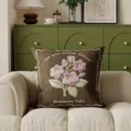 Brown decorative throw pillow cover with floral embroidery and elegant English text design. - 35x35 (Cover Only) / Brown Pink Floral