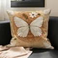 Retro Vintage Kissenbezug mit Schmetterling und Holzmaserung für Sofa Schlafzimmer Wohnkultur - Holzmaserung 3D Schmetterling Floral (SBZA287104) / 35x35cm (Nur Kissenbezug)