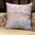 Chinese style lotus printed plush throw pillow, elegant pink decorative cushion for sofa. - 35x35cm (Cover Only) / Lotus Pattern C (SBZA141003)