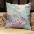 Lotus pink Chinese style lotus print throw pillow elegant plush cushion for sofa decor - 35x35cm (Cover Only) / Lotus Pattern D (SBZA141004)