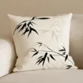 Chinesischer Stil Bambus Muster Kissen quadratisch fuer Wohnzimmer und Schlafzimmer. - Beige Schwarz Bambusschatten (SBZA059501) / 35x35cm (Nur Bezug)