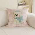 Cute pink plaid dog throw pillow detail, cream style soft cushion for sofa and home decor. - 35x35cm (Cover Only) / Pink White Plaid Dog (SBZA308902)