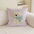 Cute grid throw pillow with embroidered puppy design, cream style sofa cushion for home. - 35x35cm (Cover Only) / Purple White Plaid Dog (SBZA308903)