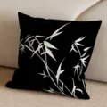 Neues chinesisches Kissen schwarz quadratisch mit weißem Bambusdruck für Sofa Schlafzimmer. - Schwarz Weiß Bambus (SBZA059503) / 35x35cm (Nur Bezug)