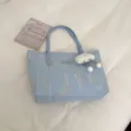 Bolso tote azul para mujer, elegante bolso de hombro con bordado y bonito colgante de nube. - Azul (Con Colgante)