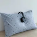 Detailed view of the Korean style blue polka dot pillow, soft fabric ideal for cozy room decor. - Blue Black Polka Dots (SBZA215006)