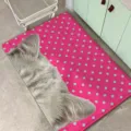 Cute Korean style pink polka dot cat ear plush rug, soft fluffy floor mat for bedroom bedside. - Pink Blue Dot Cat (FDDA090306)