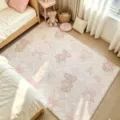 Cozy vintage teddy bear plush rug, soft pink grid bedside carpet for bedroom and living room - 60x40cm / Blue Plaid Balloon Bear (04)