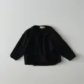 Infant black ribbed knit cardigan, baby crewneck single-breasted casual spring top detail. - 73cm / Black Cardigan