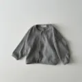Baby infant ribbed knit cardigan sweater solid color round neck single-breasted outerwear - Heather Gray Cardigan