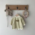 Baby green gingham cotton romper with cute sunflower embroidery for sweet infant spring wear. - 90cm / Grey Green Plaid