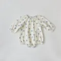 Adorable newborn baby long-sleeve cotton gauze romper with blue heart print, soft and cute. - 66cm / Blue Heart