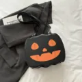 Halloween pumpkin shoulder bag for women, quirky PU leather tote bag, large capacity handbag. - Style 1 / Black