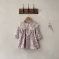 Toddler baby girl floral long sleeve dress with sweet lace collar, vintage style clothing. - 73cm / Dresses / Light Pink