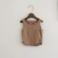 Top sin mangas liso para niña de algodón arrugado con borde ondulado chaleco verano - 73cm / Café Claro